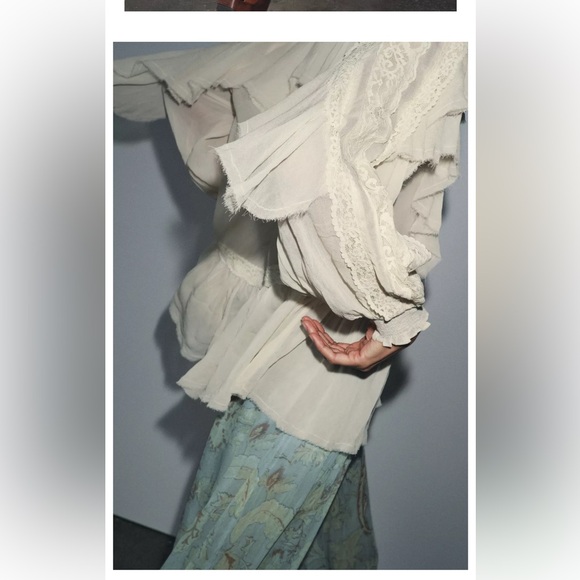 ZARA ZW COLLECTION LACE RUFFLE BLOUSE - Picture 6 of 10